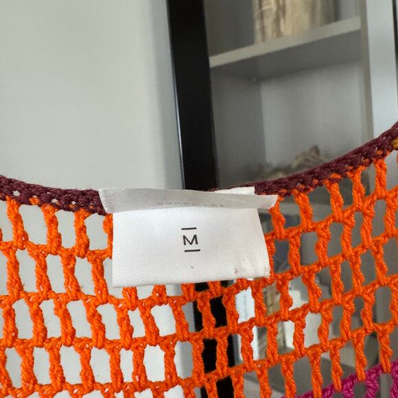 Anna Kosturova Handmade Crochet Knit Dress M Pimento Color Striped Tassel Midi - Picture 6 of 7